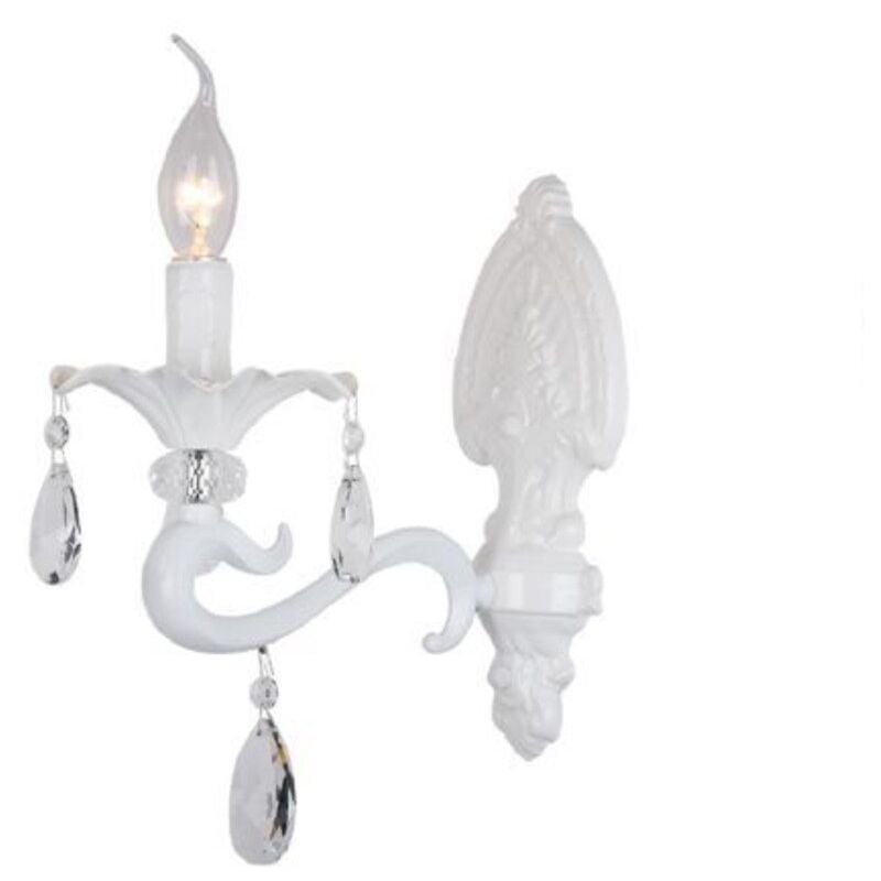 foto del prodotto universo applique a candelabro classico vintage attacco e14 nero bianco con cristalli pendenti lampada da parete bianco