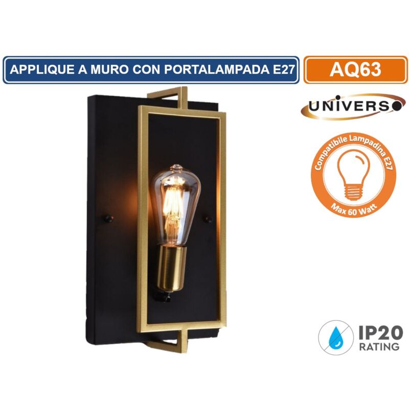foto del prodotto universo applique a muro in metallo nero e bronzo in stile industriale con attacco per lampadine e27 ip20