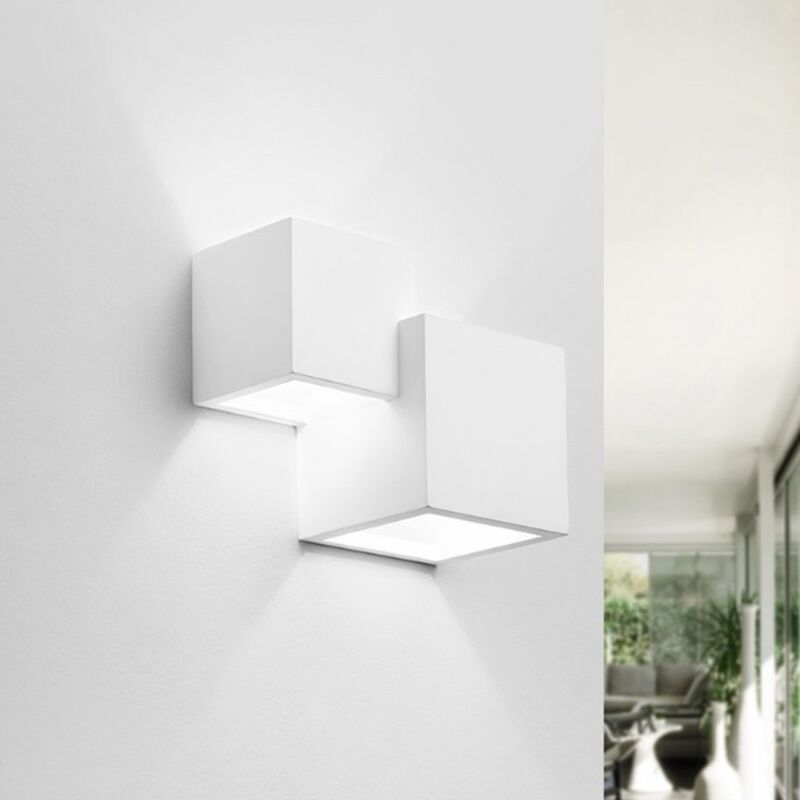 foto del prodotto universo applique cubo doppia luce led attacco g9 in gesso lampada da soffitto quadrata moderno bianco verniciabile