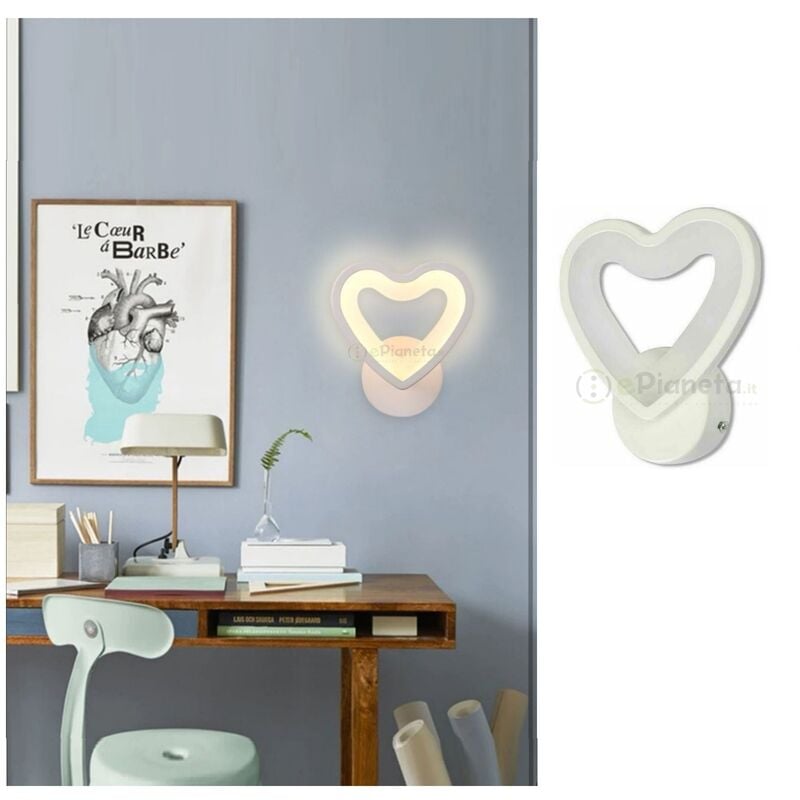 foto del prodotto universo applique da parete led cuore bianco lampada design moderno luce per cameretta bambini camera bambina naturale 4000k