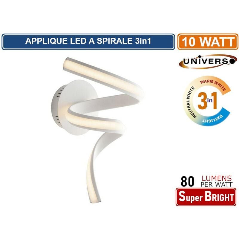 foto del prodotto universo applique lampada led a spirale motaggio a parete 10w colorazione luce 3in1 cct 3000k 4000k 6500k