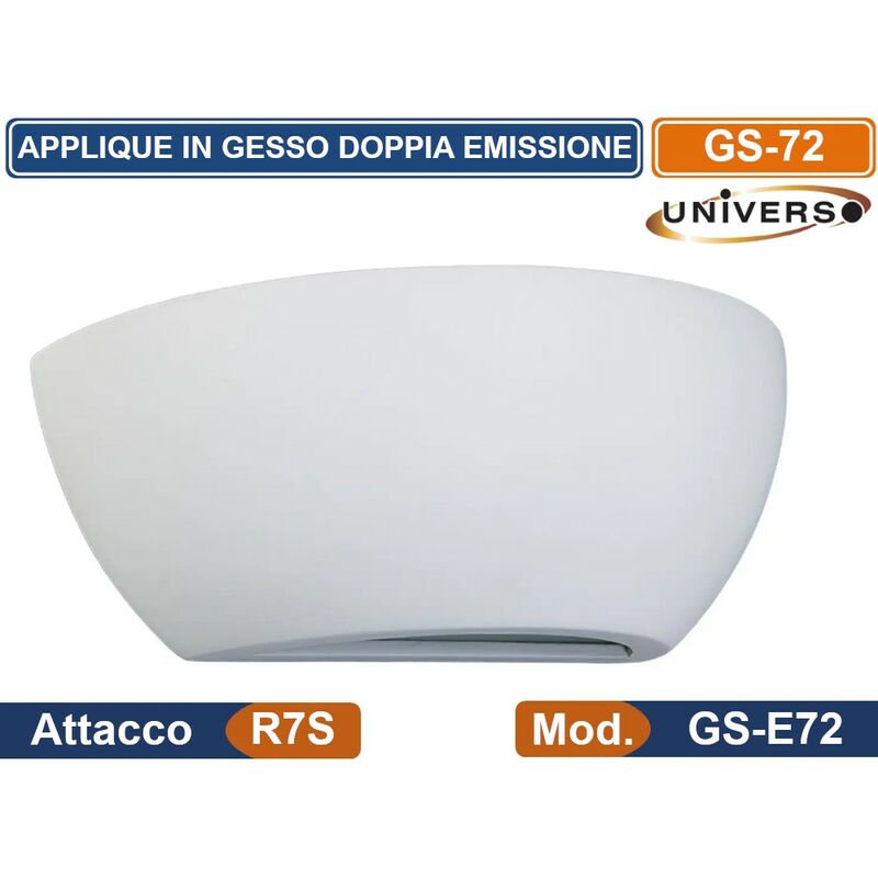 foto del prodotto universo applique mezza luna in gesso vericiabile con doppia emissione luminosa fondo in vetro opaco 50w portalampada r7s