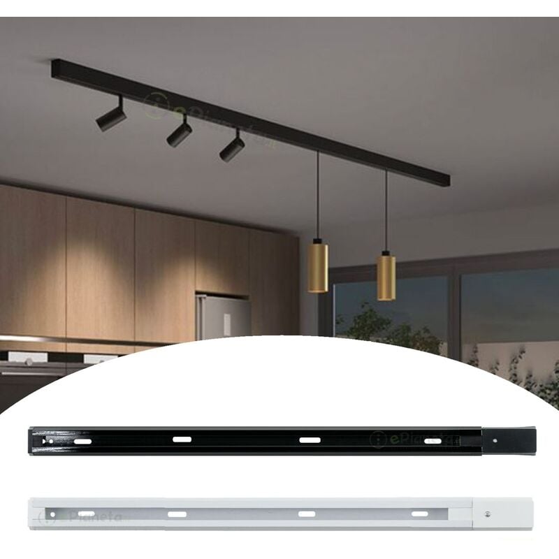 foto del prodotto universo binario monofase elettrico per faro faretti led pista guida track bianco nero 1 m 2 metri 220 v 2 mt bianco