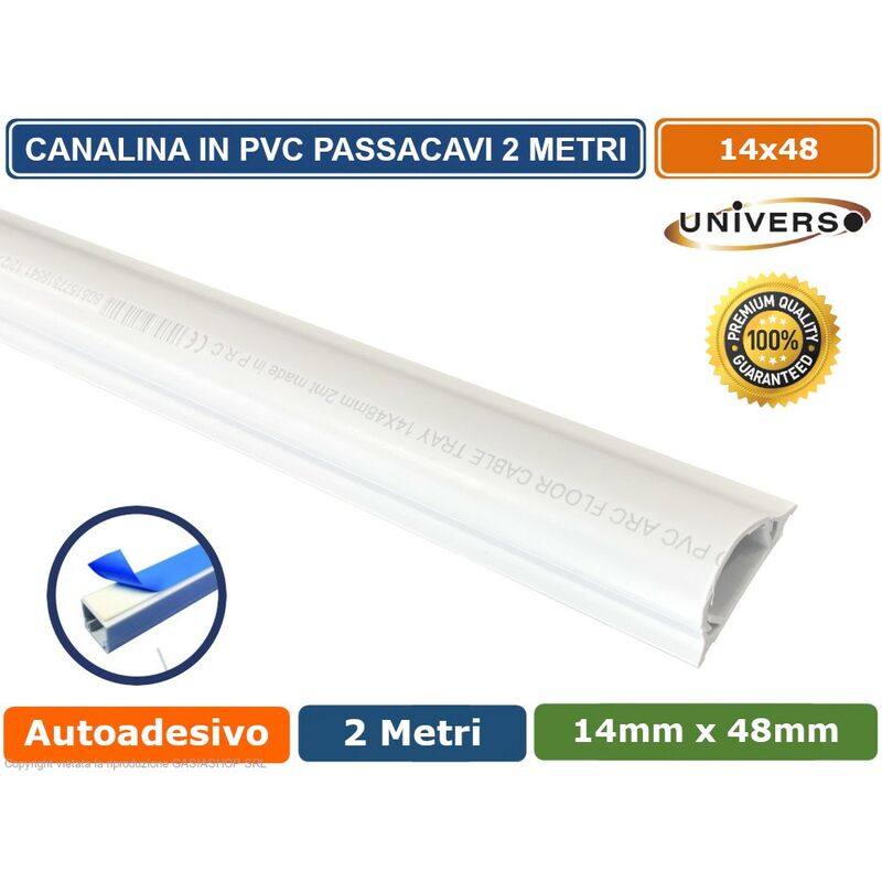 foto del prodotto universo canalina passacavi con biadesivo in pvc di colore bianco lunghezza 2 metri 14x48mm