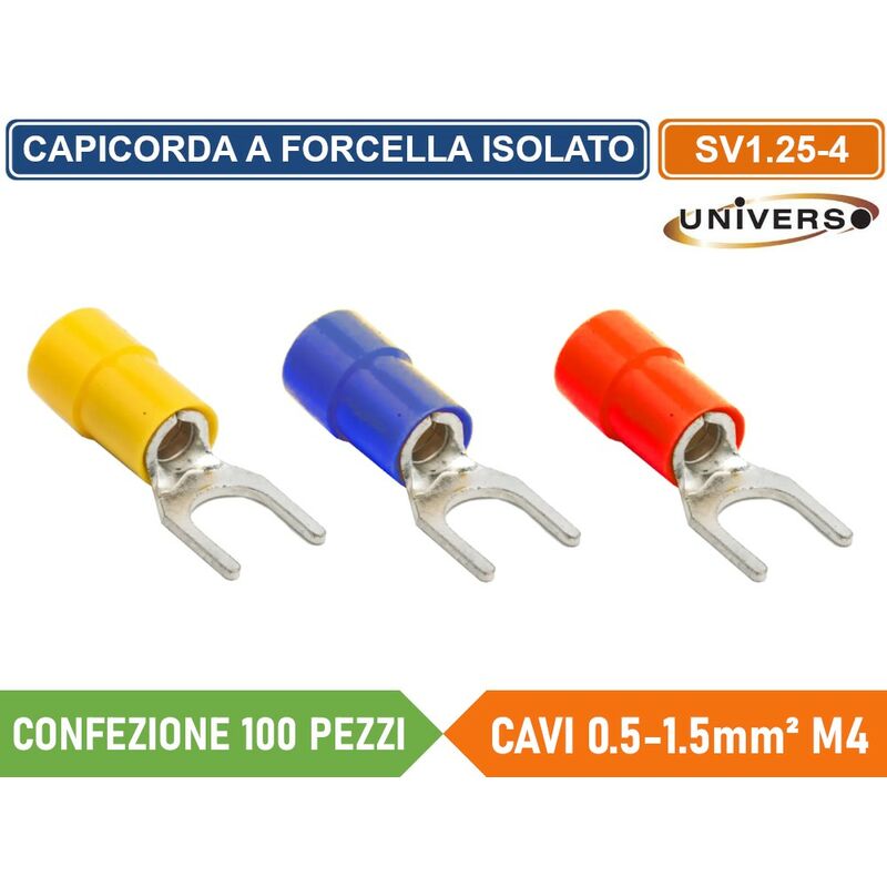 foto del prodotto universo capicorda terminale a forcella a crimpare per cavi da 0.5 mm a 1.5 mm isolato m4 colore giallo