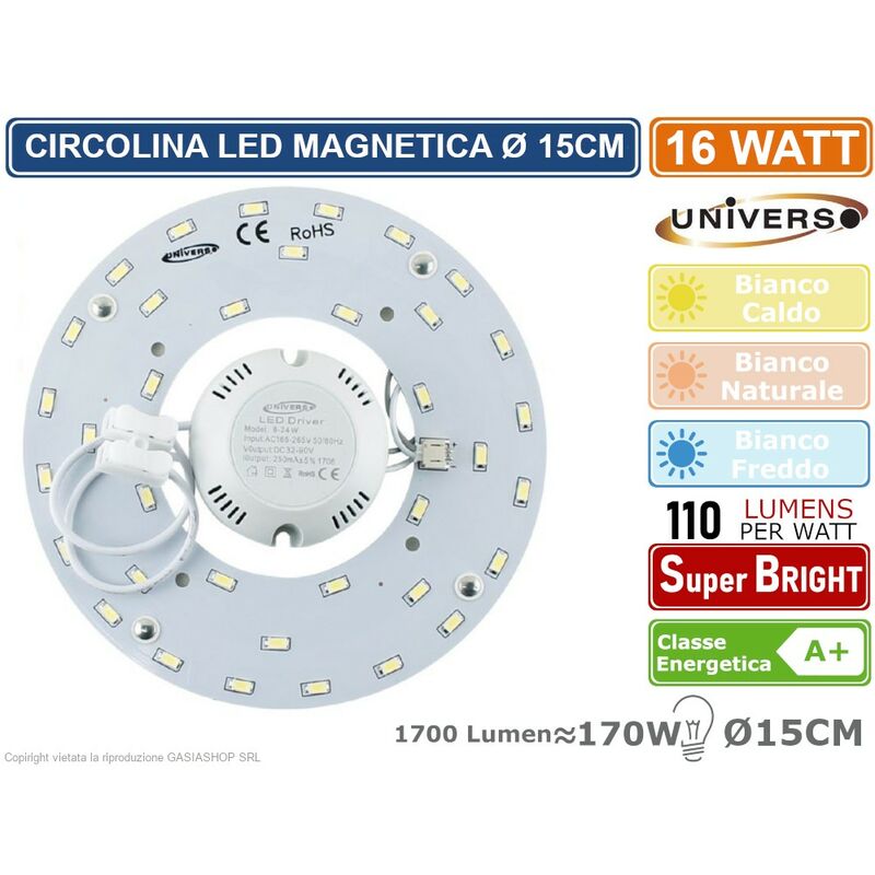 foto del prodotto universo circolina magnetica neon led piastra disco anello plafoniera circolare lampada t9 g10q 16w 15cm colore luce bianco caldo