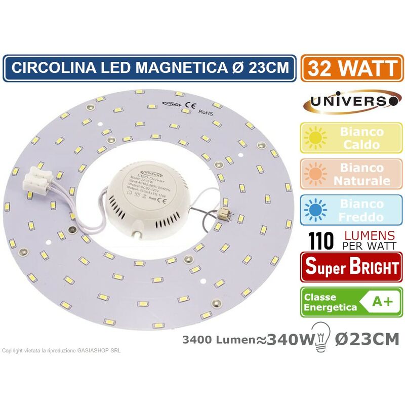 foto del prodotto universo circolina magnetica neon led piastra disco anello plafoniera circolare lampada t9 g10q 32w 23cm colore luce bianco caldo