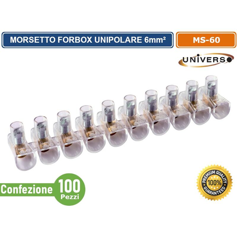 foto del prodotto universo confezione 100 pezzi morsetto forbox a cappuccio unipolare trasperente per cavi con sezione 6mm