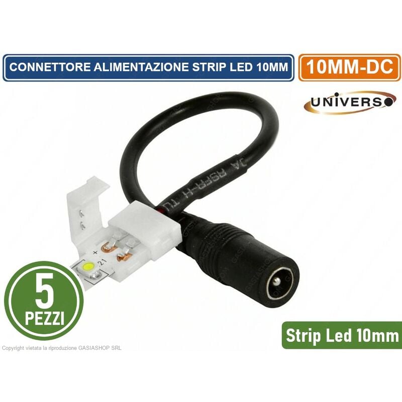 foto del prodotto universo confezione 5 pezzi connettore da clip 2 pin a jack 2.1 per strisce led monocolore 10mm