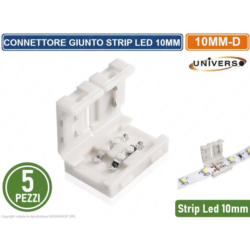foto del prodotto universo confezione 5 pezzi giunto connettore per striscia strip led monocolore 2 pin 10mm spinotto 12v 24v smd