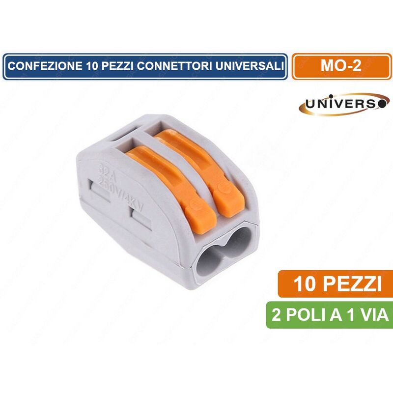 foto del prodotto universo confezione con 10 connettori universali 2 poli a 1 via sku mo 2