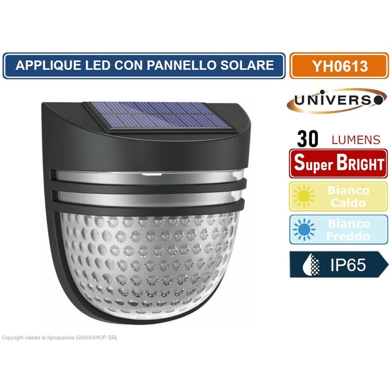 foto del prodotto universo faretto applique led da giardino ricaricabile 3w con pannello solare ip65 colore luce bianco freddo