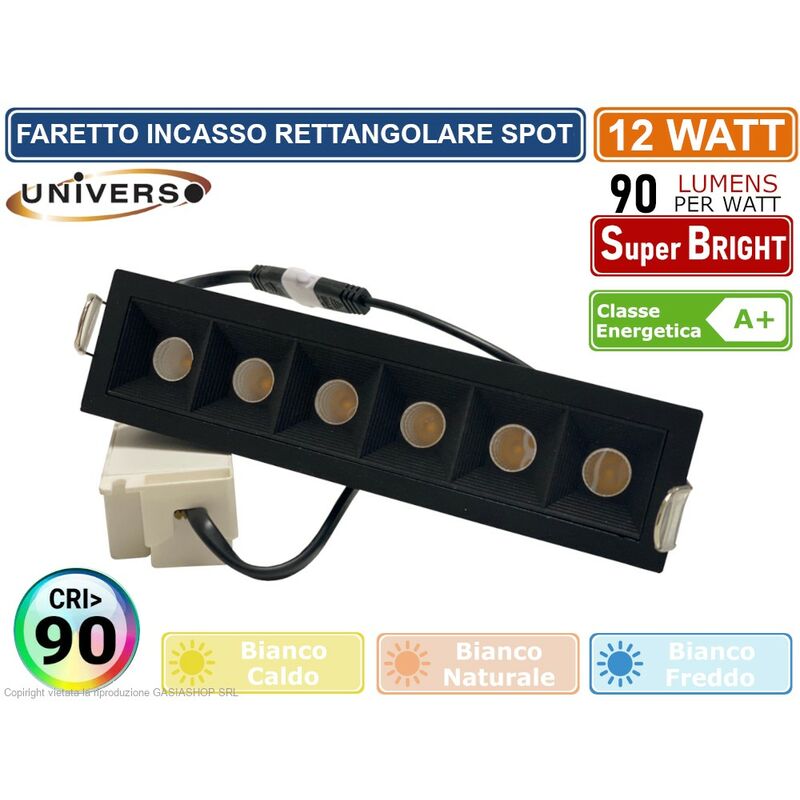 foto del prodotto universo faretto incasso rettangolare spot cob led 12w da incasso cri 90 1000 lumen ugr19 colore luce bianco freddo