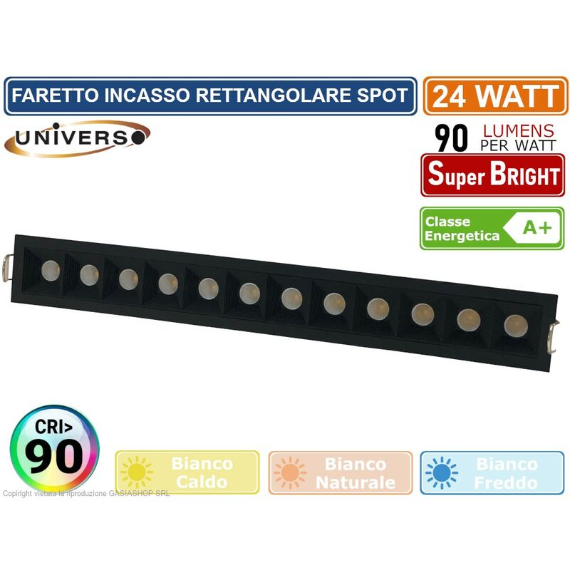 foto del prodotto universo faretto incasso rettangolare spot cob led 24w da incasso cri 90 2200 lumen ugr19 colore luce bianco freddo