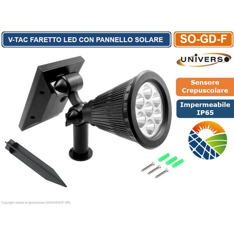 foto del prodotto universo faretto lampada led con picchetto da giardino 7w ip65 con pannello solare e sensore crepuscolare