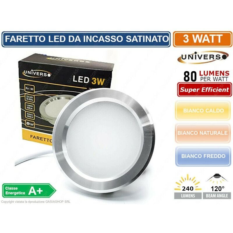 foto del prodotto universo faretto led rotondo ultra slim 3w da incasso 240lm bianco caldo naturale freddo colore luce bianco freddo