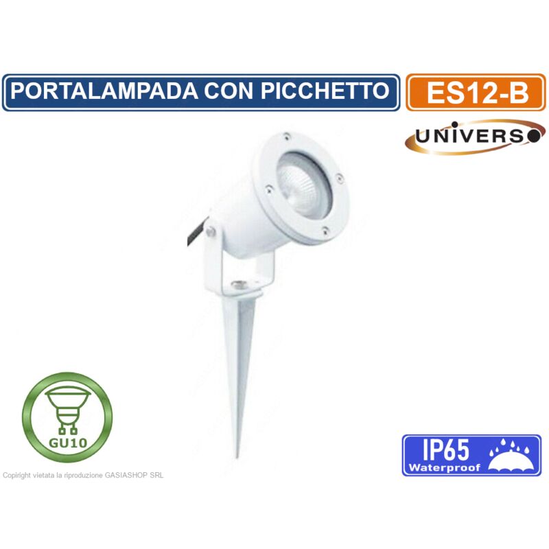 foto del prodotto universo faretto portalampada orientabile con picchetto da giardino per lampadine gu10 ip65 bianco