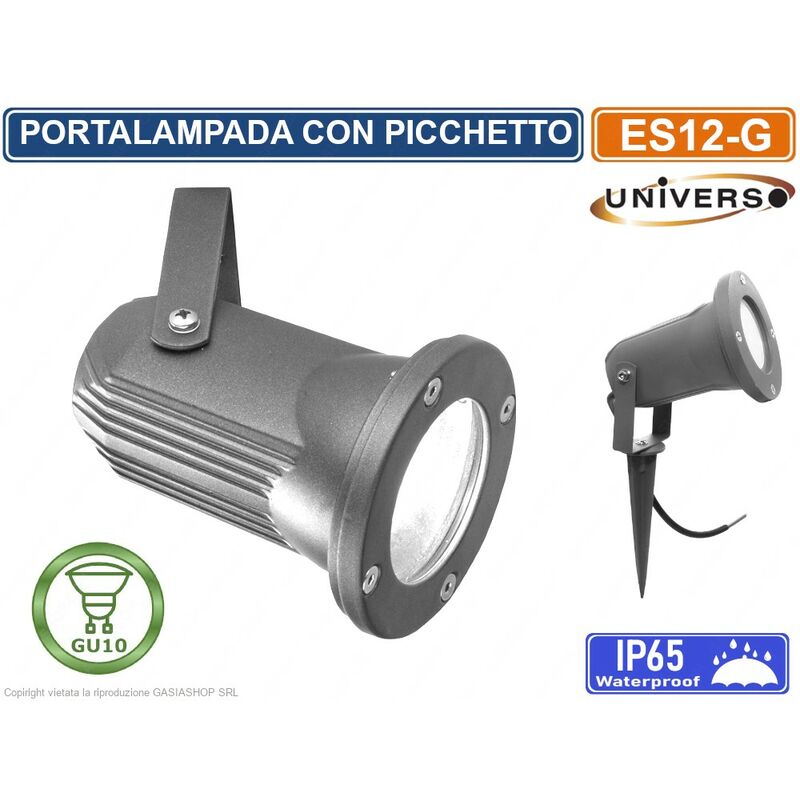 foto del prodotto universo faretto portalampada orientabile con picchetto da giardino per lampadine gu10 ip65 grigio