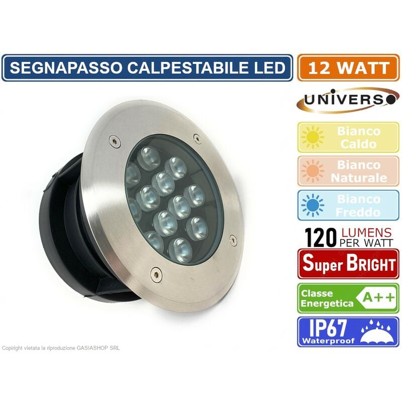 foto del prodotto universo - faretto segnapasso calpestabile led da interramento 12w watt smd power led da esterno ip67 - colore luce bianco caldo