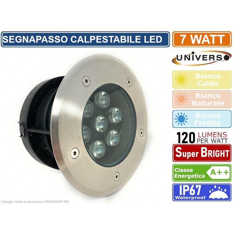 foto del prodotto universo faretto segnapasso calpestabile led da interramento 7 watt smd power led ip67 colore luce bianco naturale