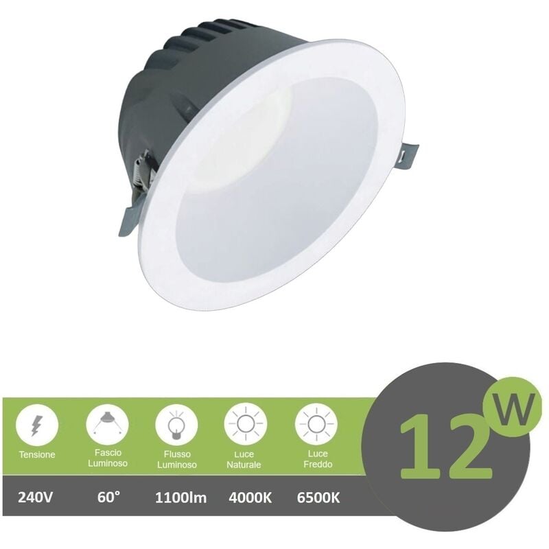 foto del prodotto universo faretto smd led da incasso rotondo 12w 1100 lumen 4000k 6500k colore luce bianco freddo