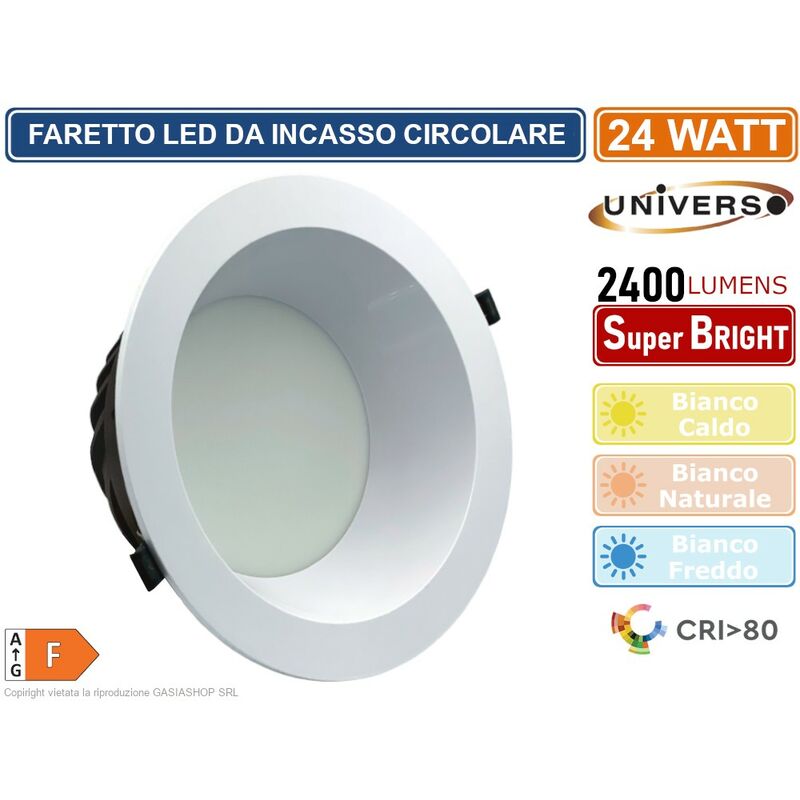 foto del prodotto universo faretto smd led da incasso rotondo 24w 2400 lumen 4000k 6500k colore luce bianco naturale