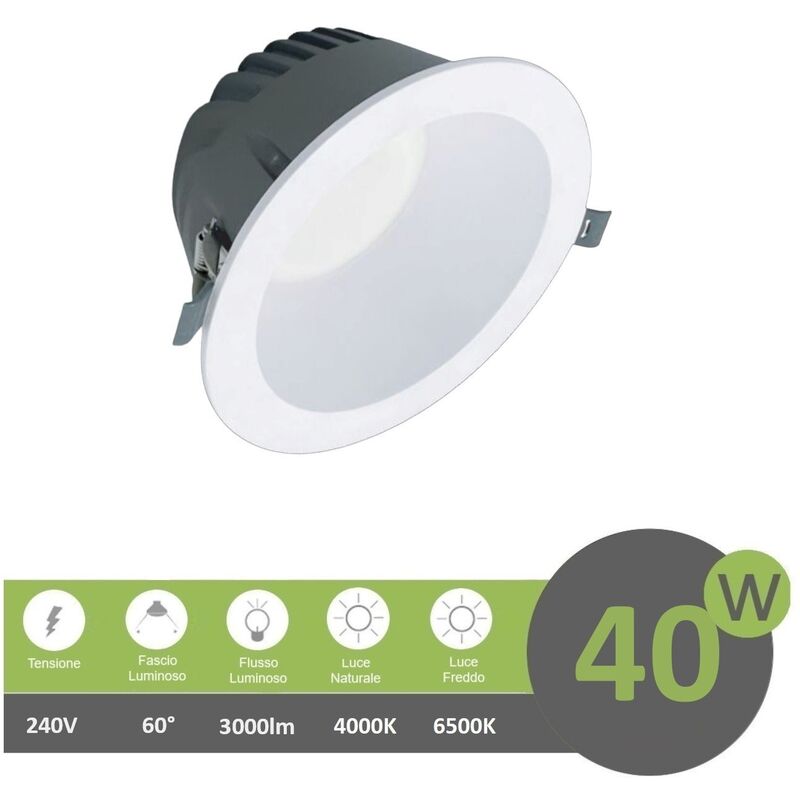 foto del prodotto universo faro led downlight 40w foro 195mm tondo da incasso plafoniera luce cob bianco naturale bianco freddo