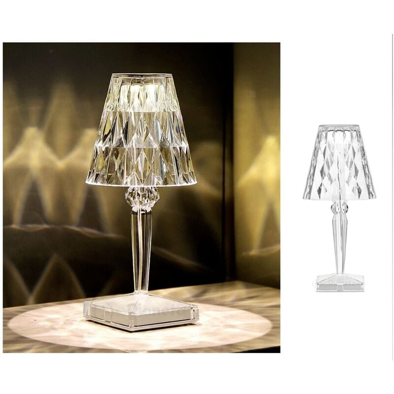 foto del prodotto universo lampada da tavolo led cristallo trasparente ricaricabile usb touch lume moderno comodino scrivania bar ristorante