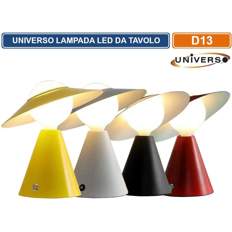 foto del prodotto universo lampada da tavolo moderna con portalampada per lampadine e27 gialla bianca nera rossa colore bianco
