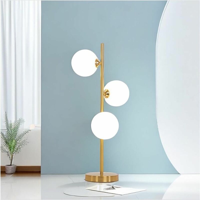 foto del prodotto universo lampada da tavolo terra 3 sfere sfera in vetro bianco stelo g9 lume bronzo d33