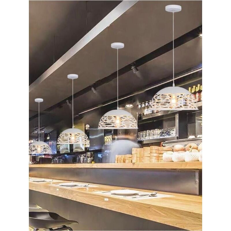 foto del prodotto universo - lampadario a sospensione paralume in metallo traforato portalampada e27 bianco