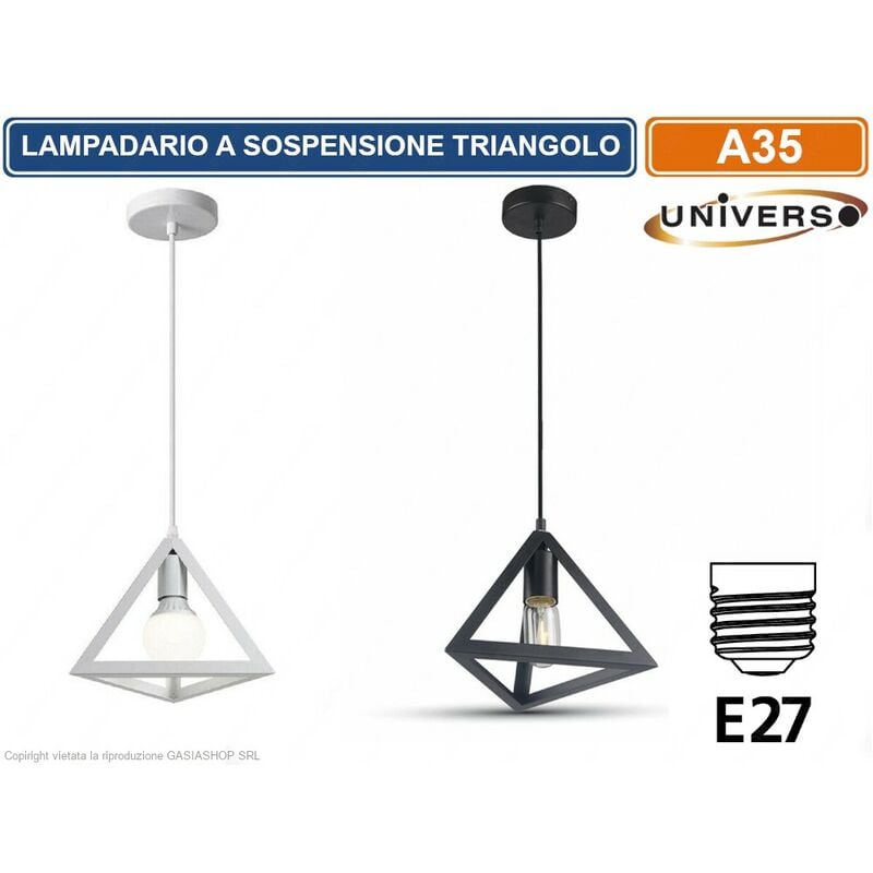 foto del prodotto universo lampadario a sospensione pendente forma triangolare con attacco e27 finitura bianco nero colore bianco