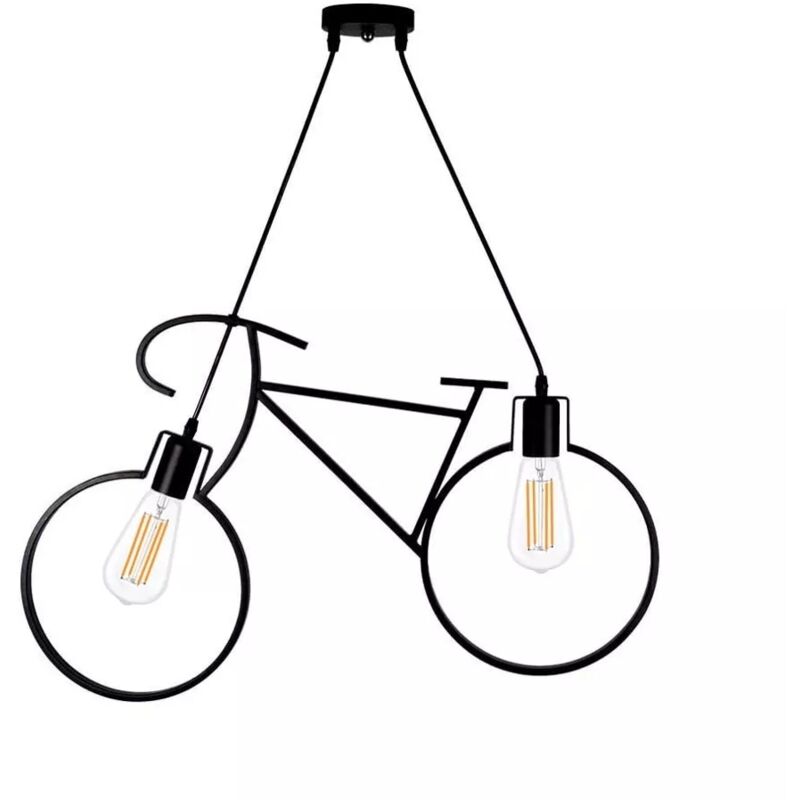 foto del prodotto universo lampadario asospensione forma di bicicletta bici portalampada e27 metallo nero