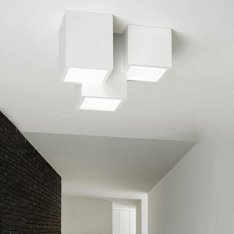 foto del prodotto universo lampadario da soffitto 3 cubi in gesso verniciabile supporto per faretto gu10
