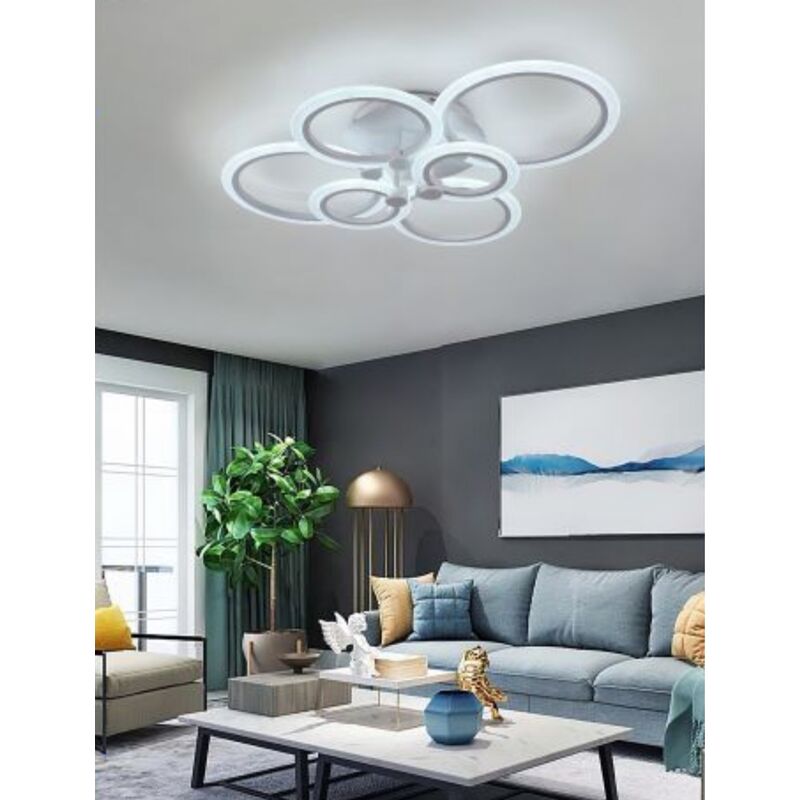 foto del prodotto universo lampadario plafoniera led a soffitto stile moderno 51w 6 cerchi 2550 lumen colore luce bianco freddo