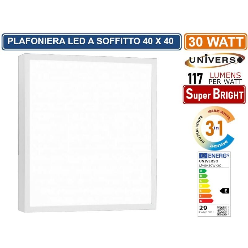foto del prodotto universo lp40 30w 3c plafoniera smd led quadrata 40x40 30w cct 3000k 4000k 6500k