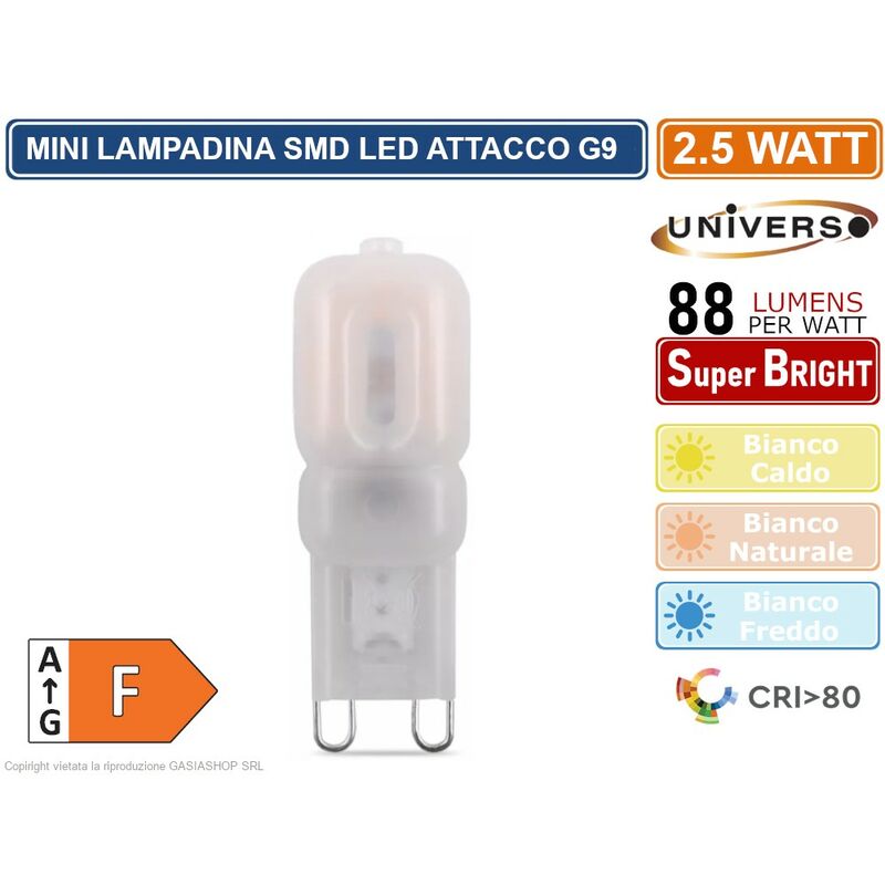 foto del prodotto universo mini lampadina bulb led smd 2835 g9 2.5w 220 lumen 3000k 4000k 6500k colore luce bianco freddo