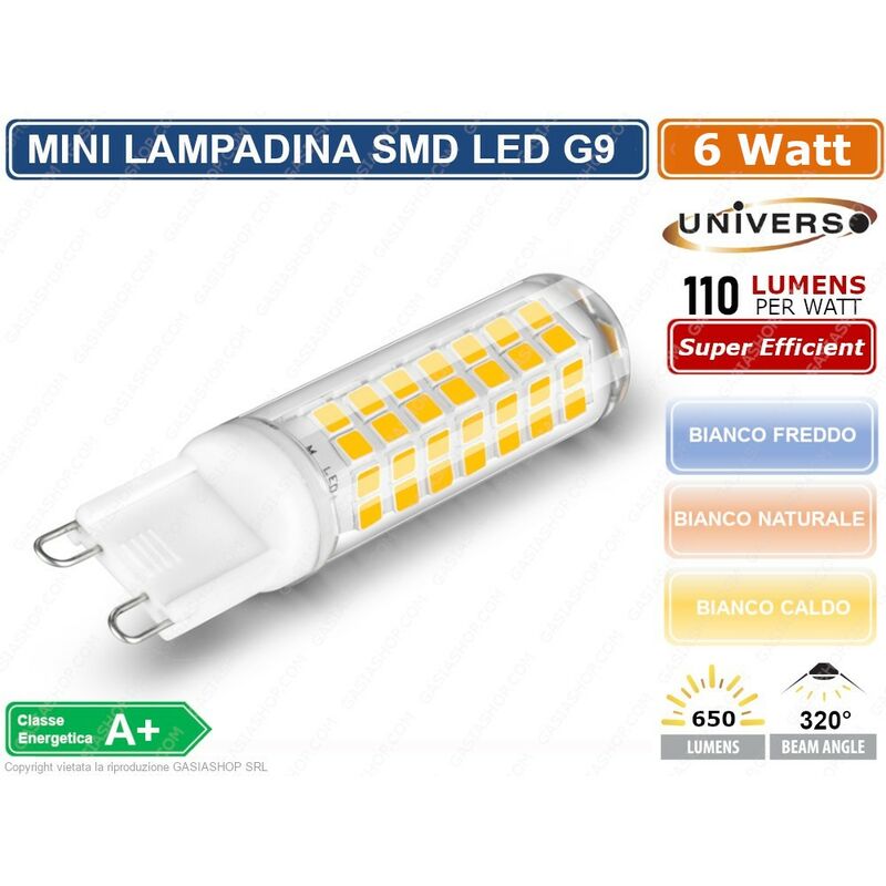 foto del prodotto universo mini lampadina corn tubolare led smd 2835 g9 6w watt 680 lumen luce calda naturale fredda colore luce bianco naturale