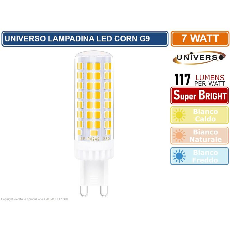 foto del prodotto universo mini lampadina corn tubolare led smd 2835 g9 7w watt 820 lumen luce calda naturale fredda colore luce bianco naturale