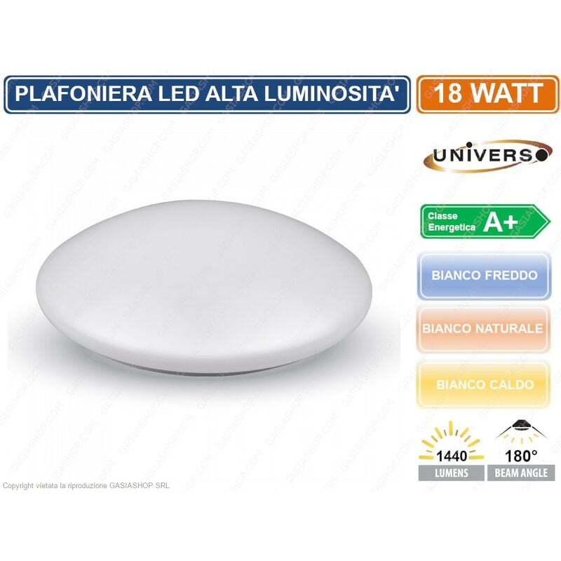 foto del prodotto universo plafoniera circolare a led 18w 1440 lumen montaggio a soffitto 3000k 4000k 6500k colore luce bianco freddo