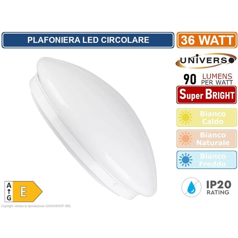 foto del prodotto universo plafoniera circolare a led 36w 3240 lumen montaggio a soffitto 3000k 4000k 6500k colore luce bianco freddo