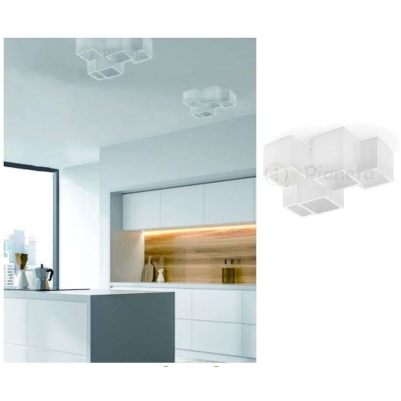 foto del prodotto universo plafoniera cubo 5 luci led attacco gu10 in gesso lampada da soffitto quadrata moderno bianco verniciabile