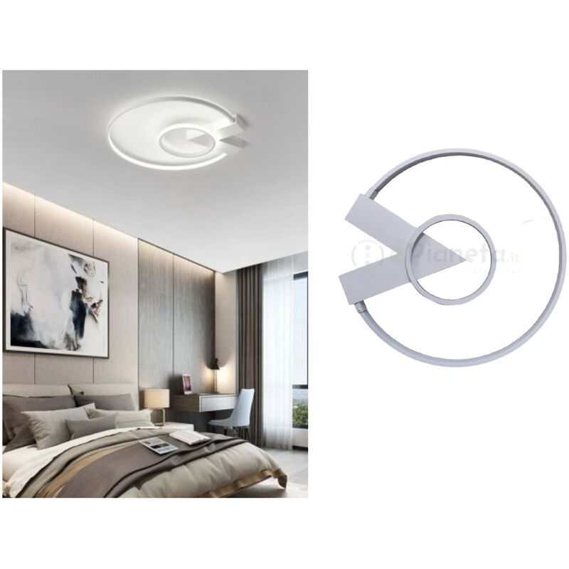 foto del prodotto universo plafoniera led 32w lampadario con cerchio design moderno tondo anello bianco da soffitto luce naturale freddo bianco freddo