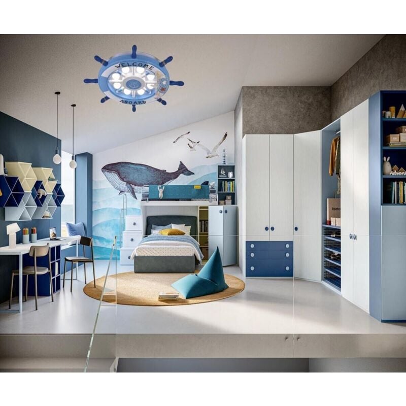 foto del prodotto universo plafoniera led a forma di timone lampadario luce bianca calda naturale 40 w blu