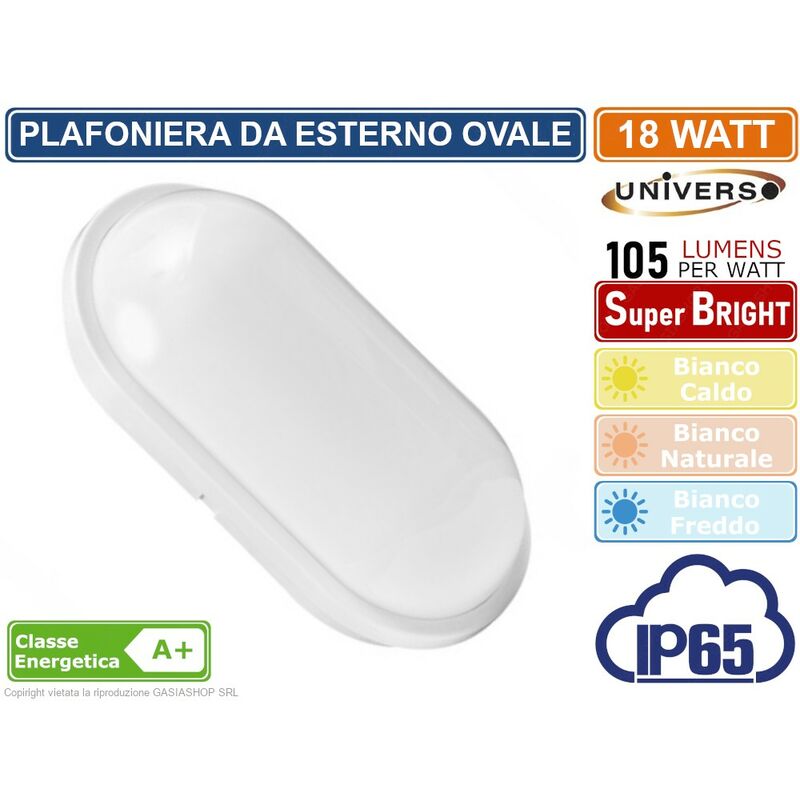 foto del prodotto universo plafoniera led da esterno ip65 18w forma ovale colore bianco 1900 lumen colore luce bianco freddo