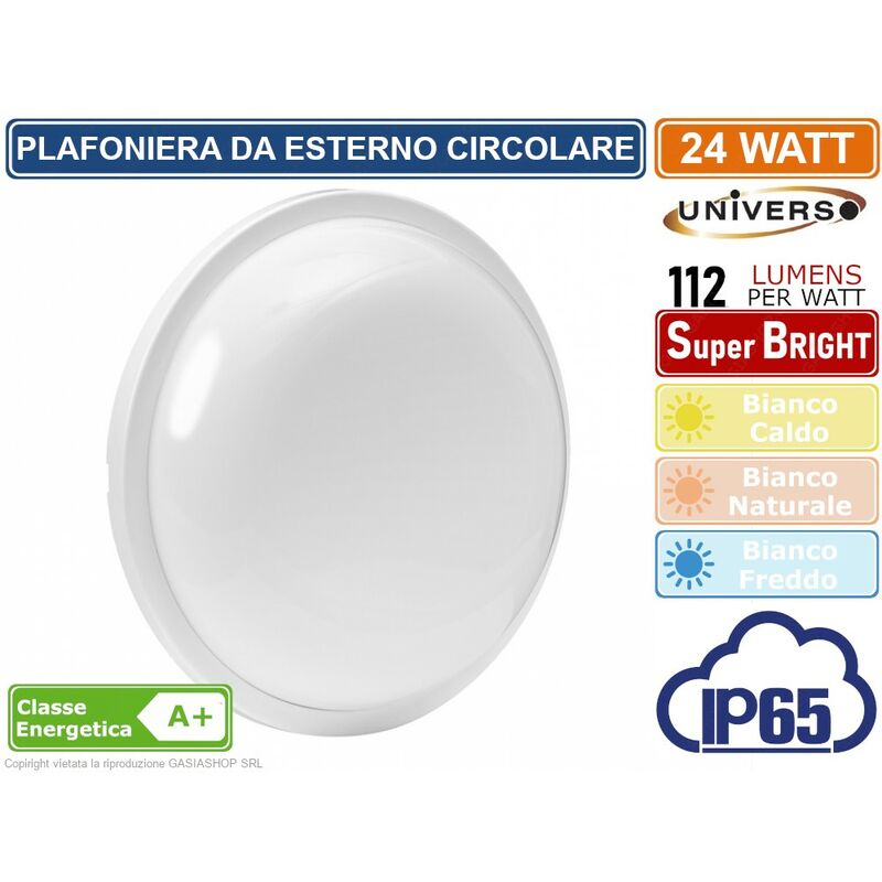 foto del prodotto universo plafoniera led da esterno ip65 24w forma circolare colore bianco 2700 lumen colore luce bianco caldo