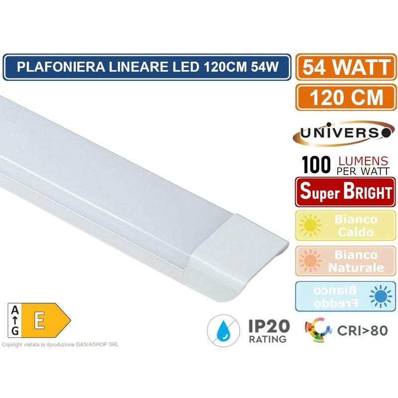 foto del prodotto universo plafoniera lineare led alta luminosita 5400 lumen 120cm 54w ip20 3000k 4000k 6500k colore luce bianco caldo