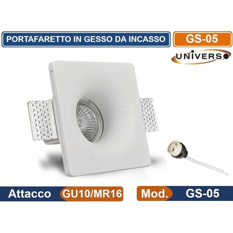 foto del prodotto universo portafaretto quadrato da incasso in gesso verniciabile per lampadine gu10 mr16