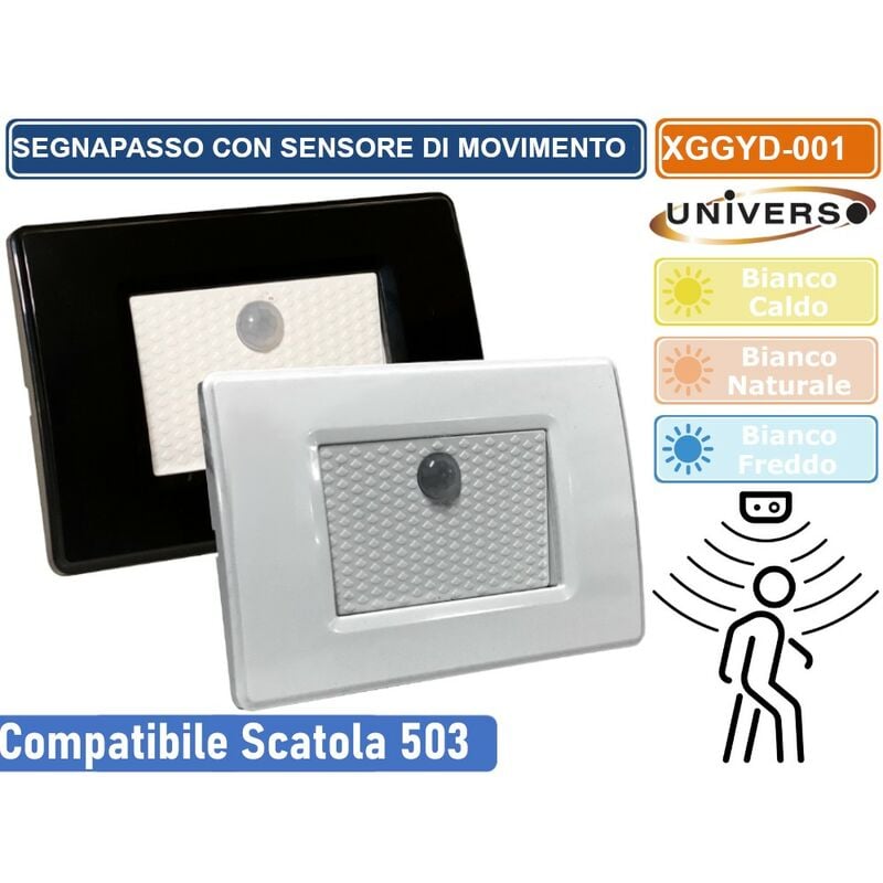 foto del prodotto universo punto luce segnapasso led rettangolare montaggio a incasso con scatola e503 1.3w 25lm colore luce bianco freddo colore nero