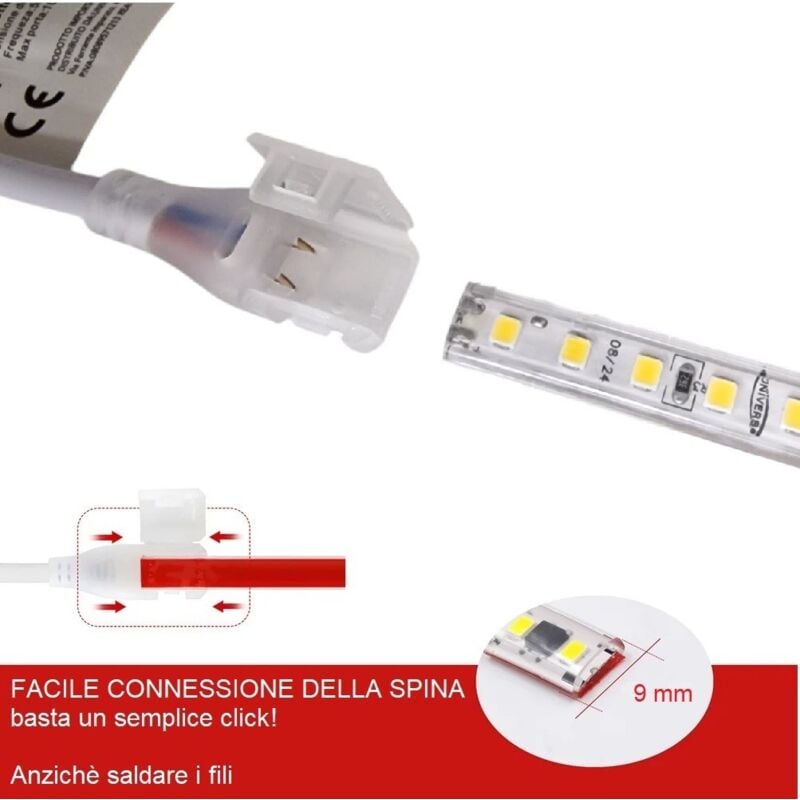 foto del prodotto universo striscia led 220v ip65 alta luminosit , senza spina o alimentatore, illuminazione diretta per esterno, facile da installare connettore a 2